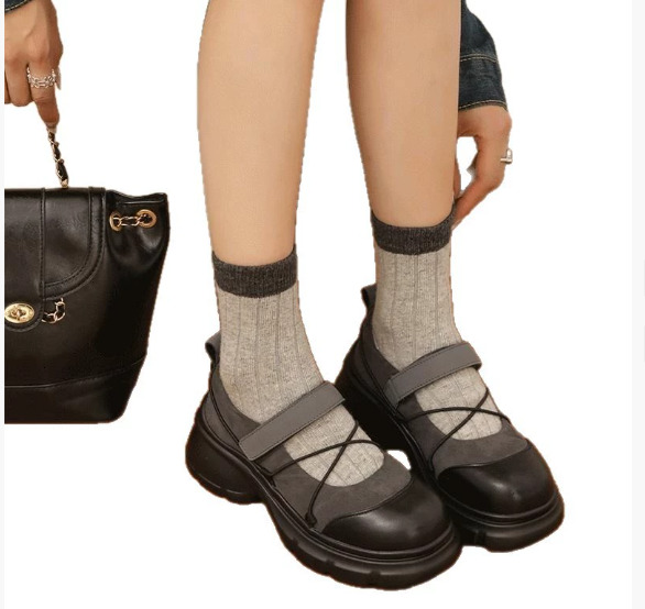 Retro Thick Bottom Mary Jane Women New Fashion Chunky Heel Women's Sneakers Black Gray Heightening Shallow Single Shoes ddmykukumalu
