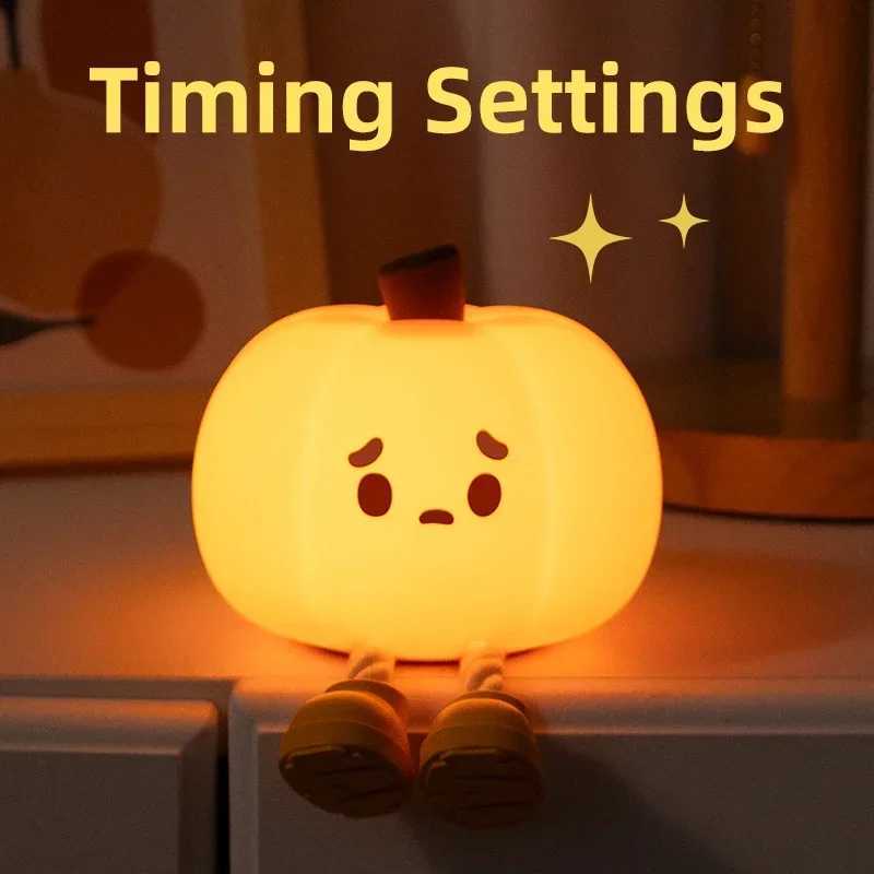 LED Night Light Cute Pumpkin Ghost Silicone Lamp Home Decorations Timer Dimmable Bedside Lamp for Kids Baby Halloween Gifts XJ250804
