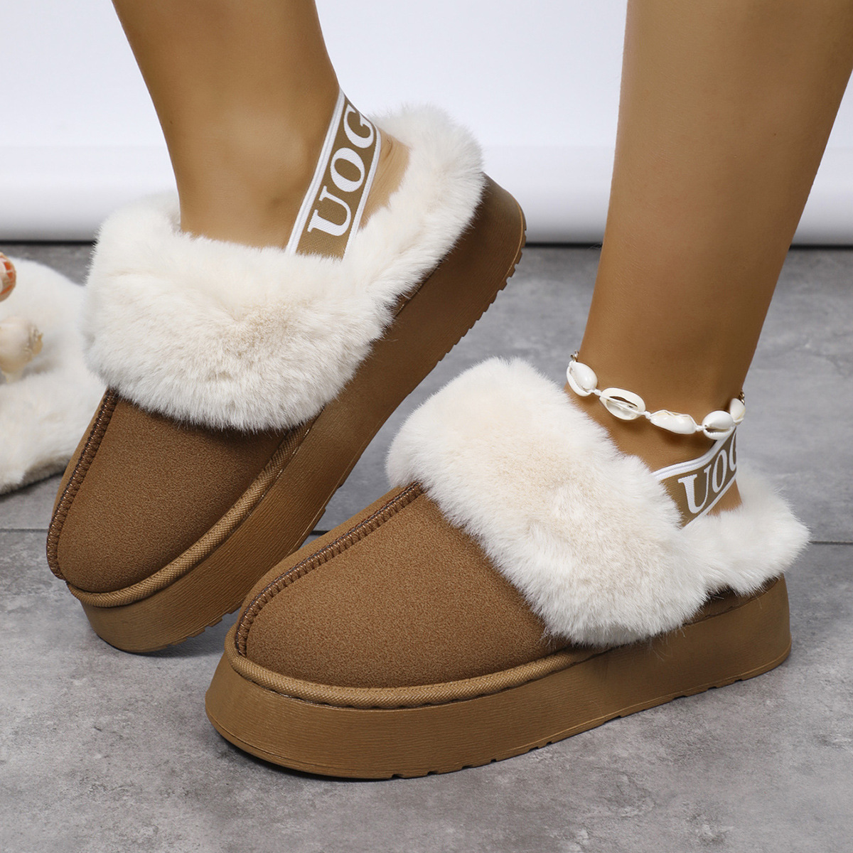 new Winter Snow Women Two-Way Design Thick-Soled Slippers Fleece-Lined Warm Suitable for Outdoor Wear Plush Internet-Famous Fur Slippers