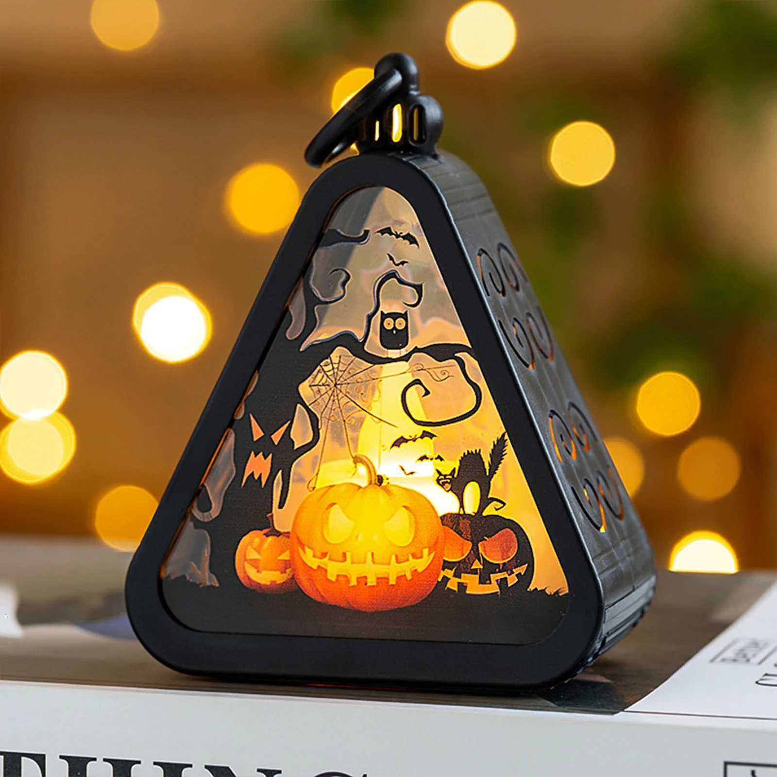 Mini Halloween Pumpkin Triangle Lanterns Table Party Favors Ornaments LED Light Display for Home Party Porch Garden Decor XJ250804