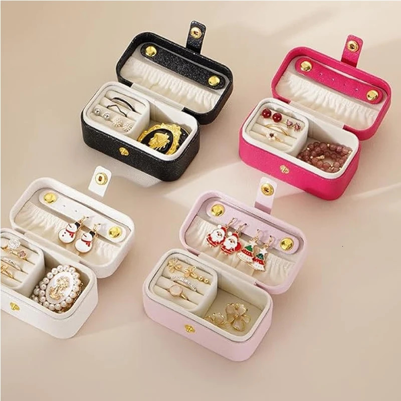 Portable Mini Jewelry Box Small Travel Storage Case for Rings Necklaces Earrings Lipstick with Removable Ring Slot PU Leather 250804