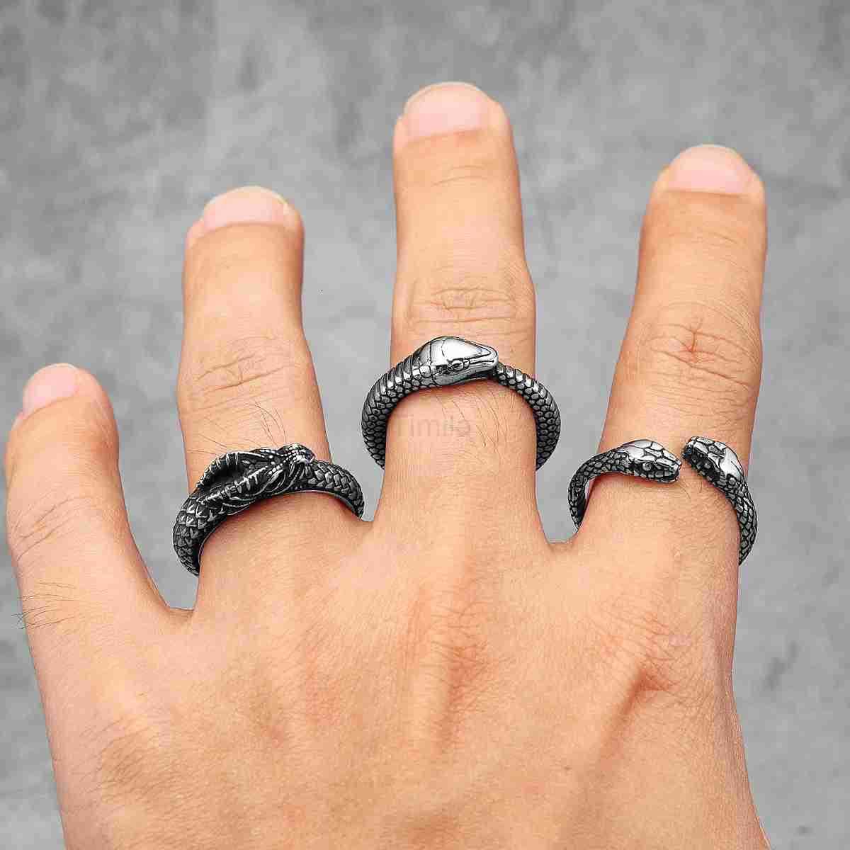 Stainless Steel Men Rings Snake Animal Ouroboros Punk Trendy for Women Biker Fashion Jewelry Halloween Creativity Gift U250805