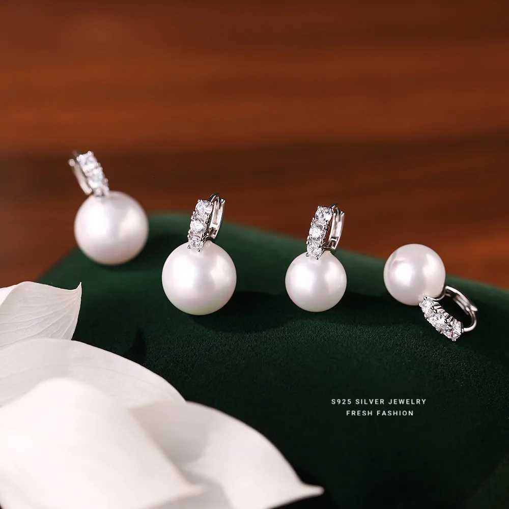 925 Sterling Silver Inlay Zircon Shell Pearl Earrings for Women French Light Luxury Temperament Elegant Jewelry Y250804