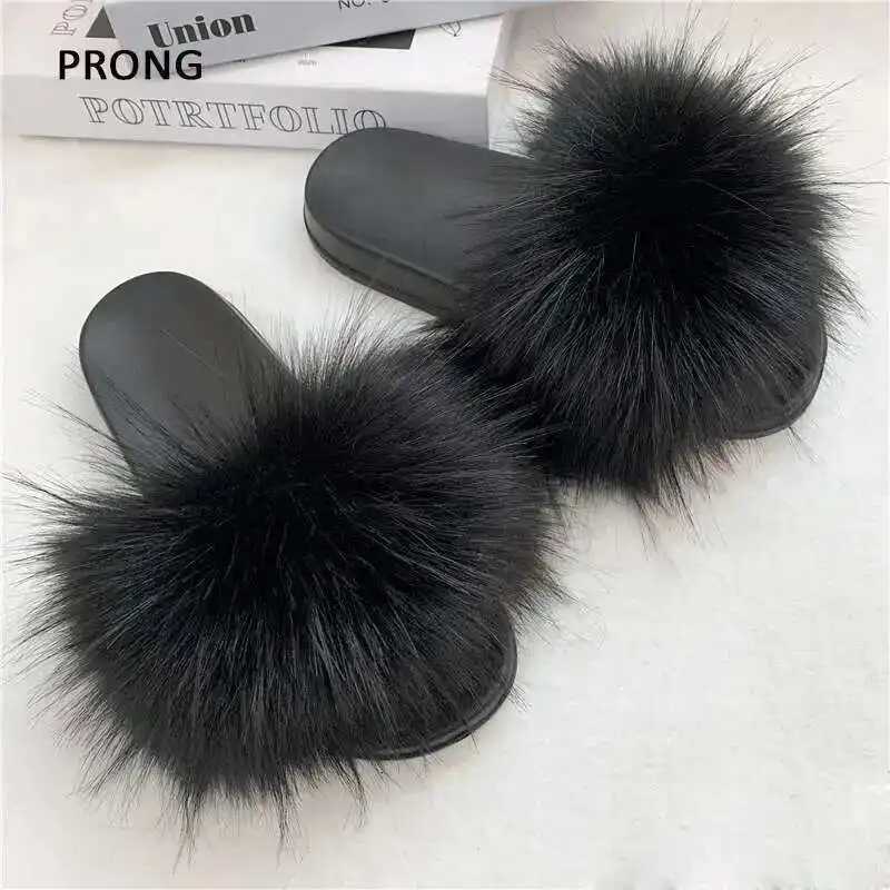 Summer Faux Fur Slippers Women Indoor Furry Fur Slides Female Plush Flip Flops Flats Sandals Casual Fluffy Slipper House Shoes W250805