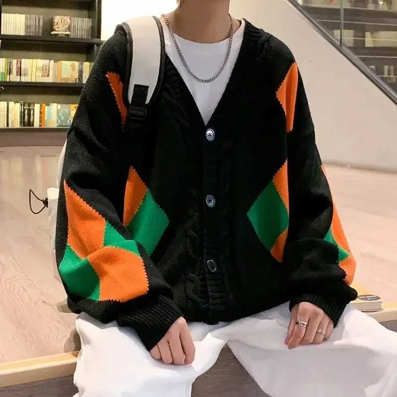 Black Knitted Sweaters for Men White Man Clothes V Neck Cardigan Argyle Graphic Sheep Cigarette Ugly Fashion 2024 Elegant Classic XJ250805