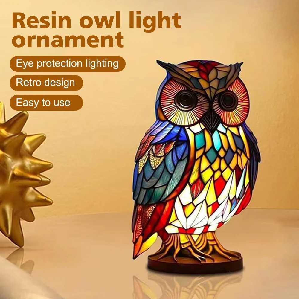 LED Resin Owl Night Light Soft and Warm Light Bedside Decoration Light Creative Resin Animal Art Home Desktop Ornament Lamp XJ250804