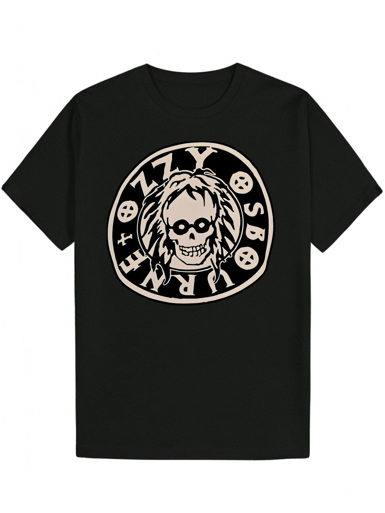 Men's Casual Graphic T-Shirt - Black Skull and Floral Portrait Print, 100% Polyester Lightweight 180gsm, Crew Neck Summer T-Shirt, Machine Washab