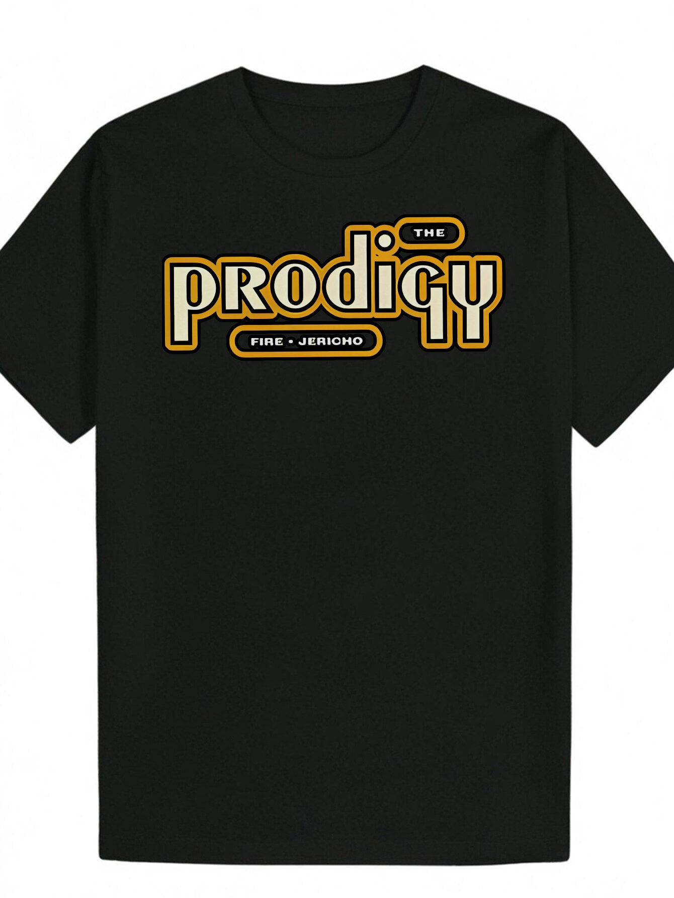 Men's Summer - 'The Prodigy' T-Shirt, Black Crew Neck with Yellow Font, Lightweight and Breathable, Suitable for Casual Wear, Music Fan