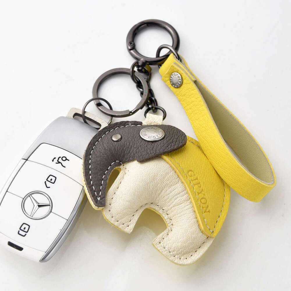 DHpet_wholesale Luxury Genuine Lambskin Leather Keychain with Elephant Charm - Premium Car Keys Holder & Phone Bag Accessory (4 Colors)
