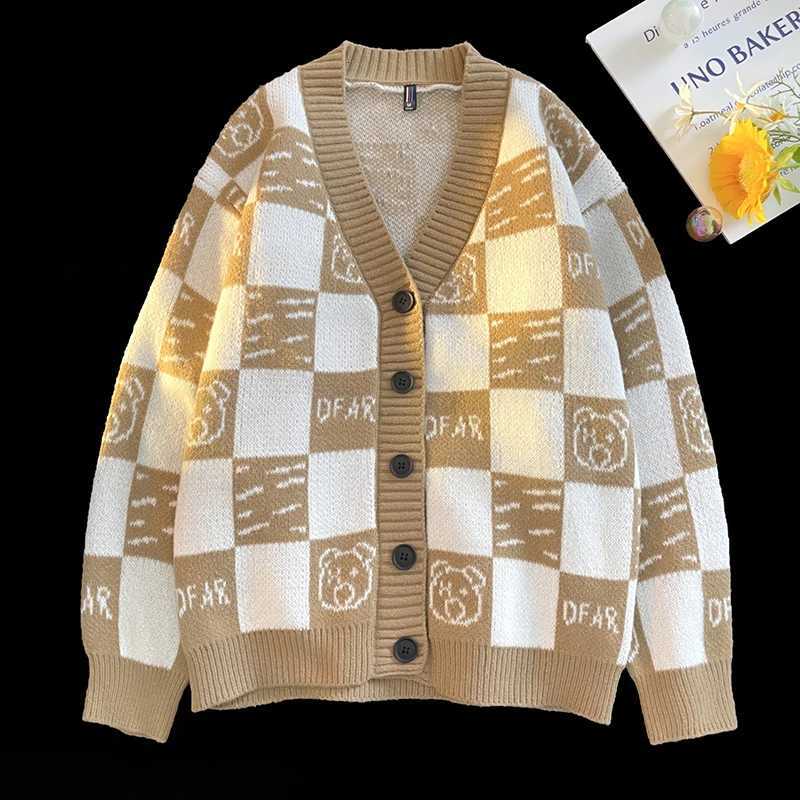 Fall Winter Open Front Button V Neck Plaid Long Sleeve Sweater Women Shirt Men Warm Soft Coat Top Casual Knitted Jacket Cardigan XJ250805