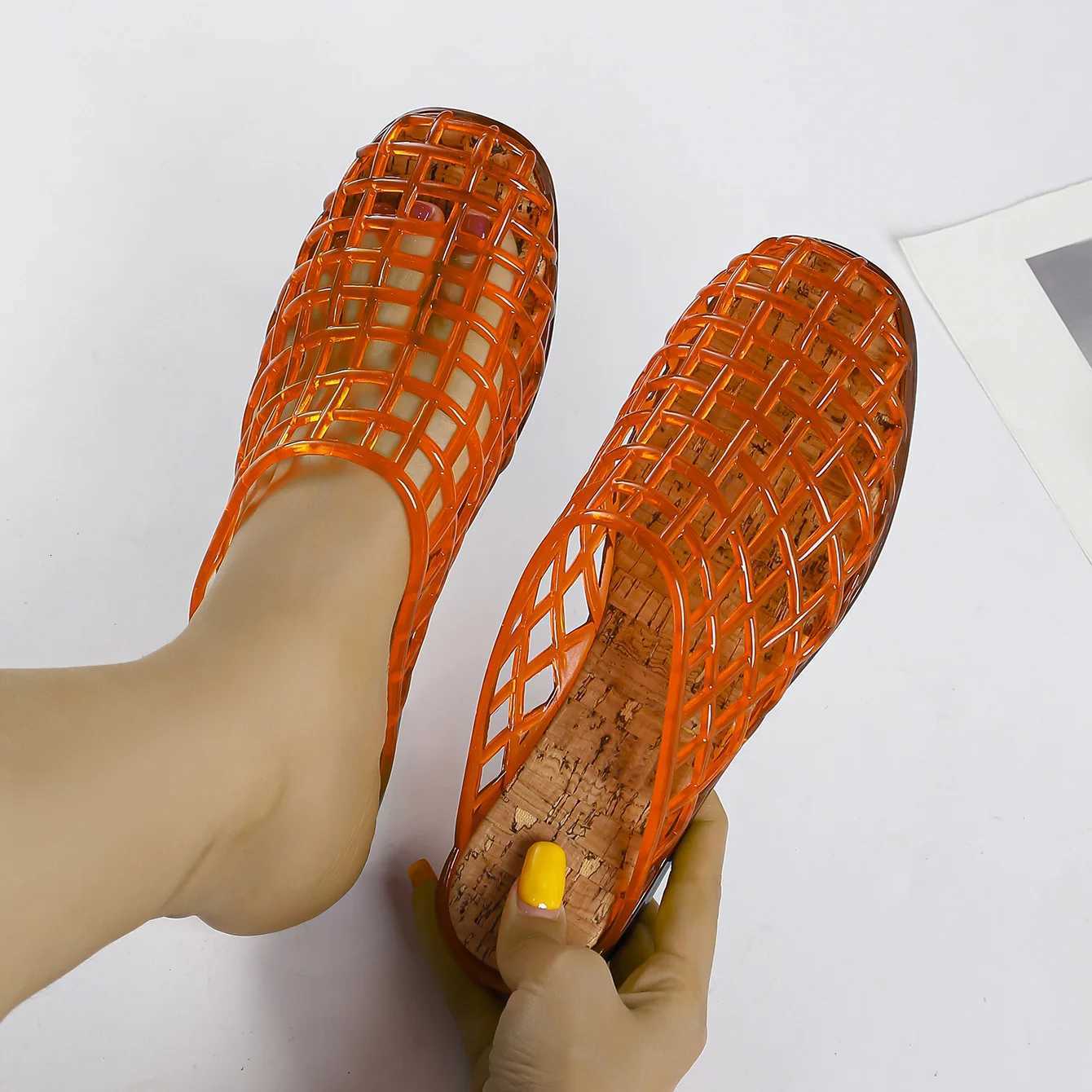 2025 Womens New Flat Slippers with Hollow PVC Breathable Summer Outerwear Baotou Bag and Casual Jelly Slippers W250805