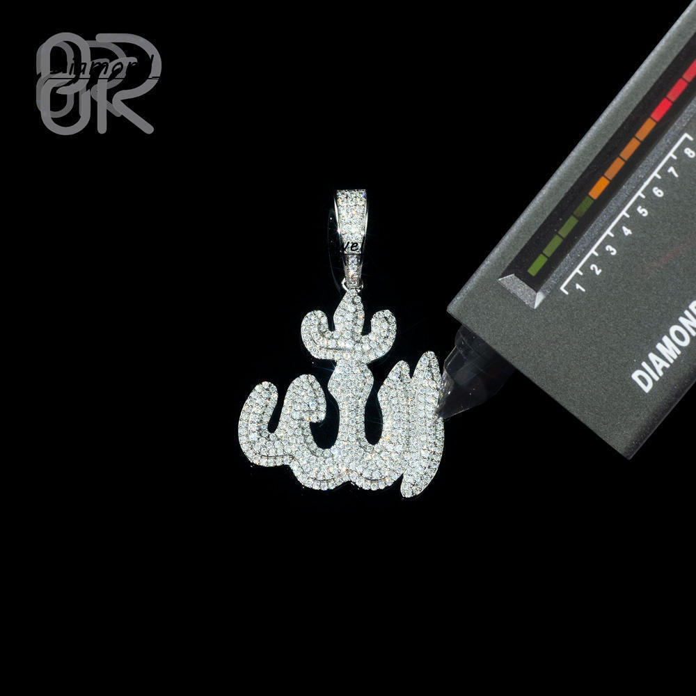 1.5inches VVS Moissanite Wholesale Allah Men Pendants 925 Silver Moissanite Hiphop Pendant Jewelry