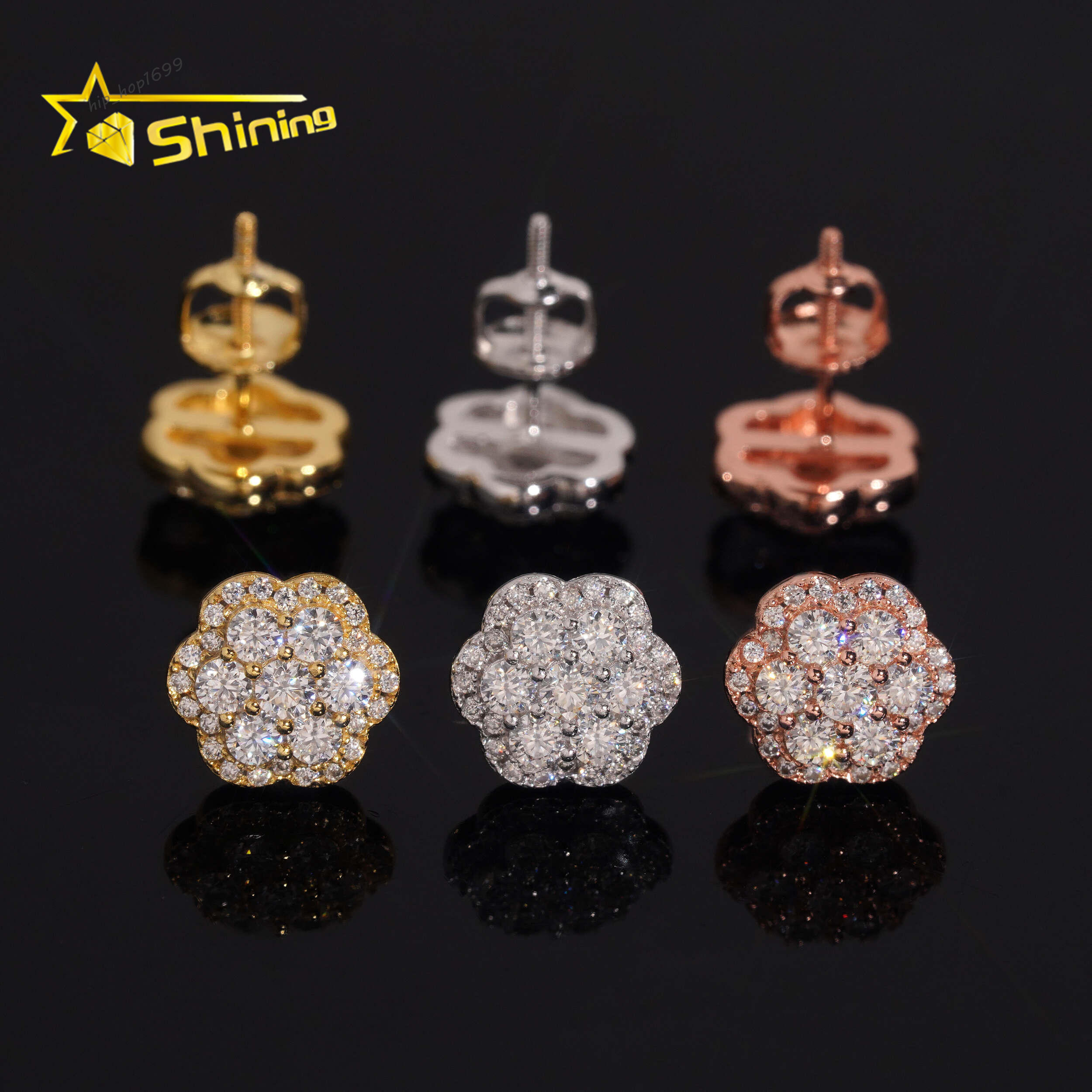 Fine Jewelry Iced Out Hip Hop 925 Silver Flower Pass Diamond Tester Moissanite Stud Earrings