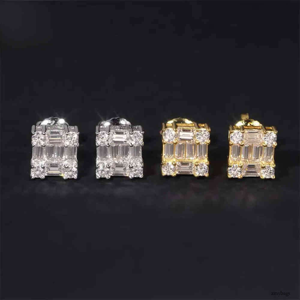 Wholesale Price Factory Directly High Quality Hip Hop Baguette Moissanite Studs Sterling Sier Dia Earring