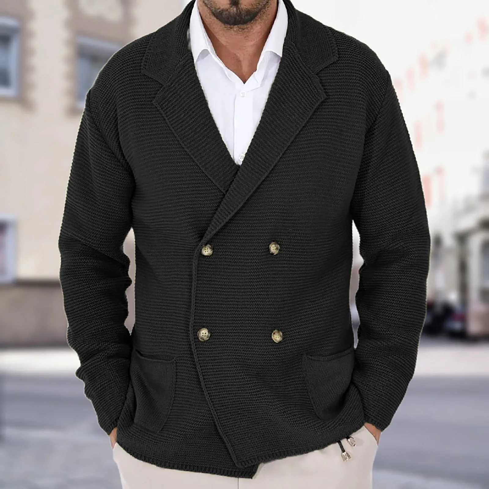 Men Sweater Knitted Cardigan Fall And Winter Slim Lapel Double Breasted Sweater Suit Jacket Fashion Men Clothing Mens Clothing XJ250805
