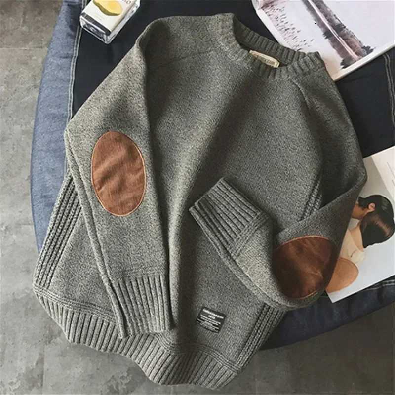 Mens Harajuku Pullover Sweater Patch Designs Knitted Sweatshirt Hip Hop Round Neck Pure Color Casual Pullovers Mens Clothing XJ250805