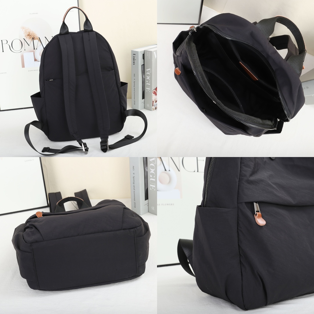 XY5657D01 Men's and Women's Backpack Black Green Waterproof Oxford Cloth With Cowhide Leather Fashionable Multi Pocket Lightweight Commuting