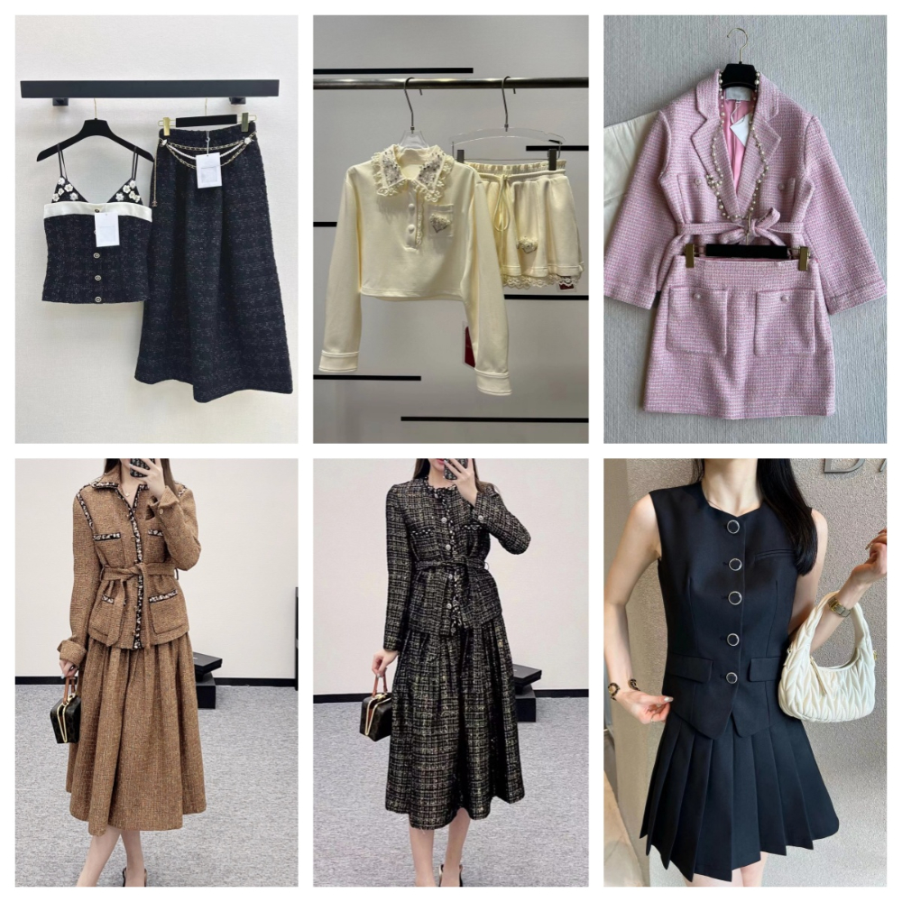 Designer suit early spring new style small tweed belt suit collar pink short jacket for women with a line skirt or vest suit with pleated skirt77