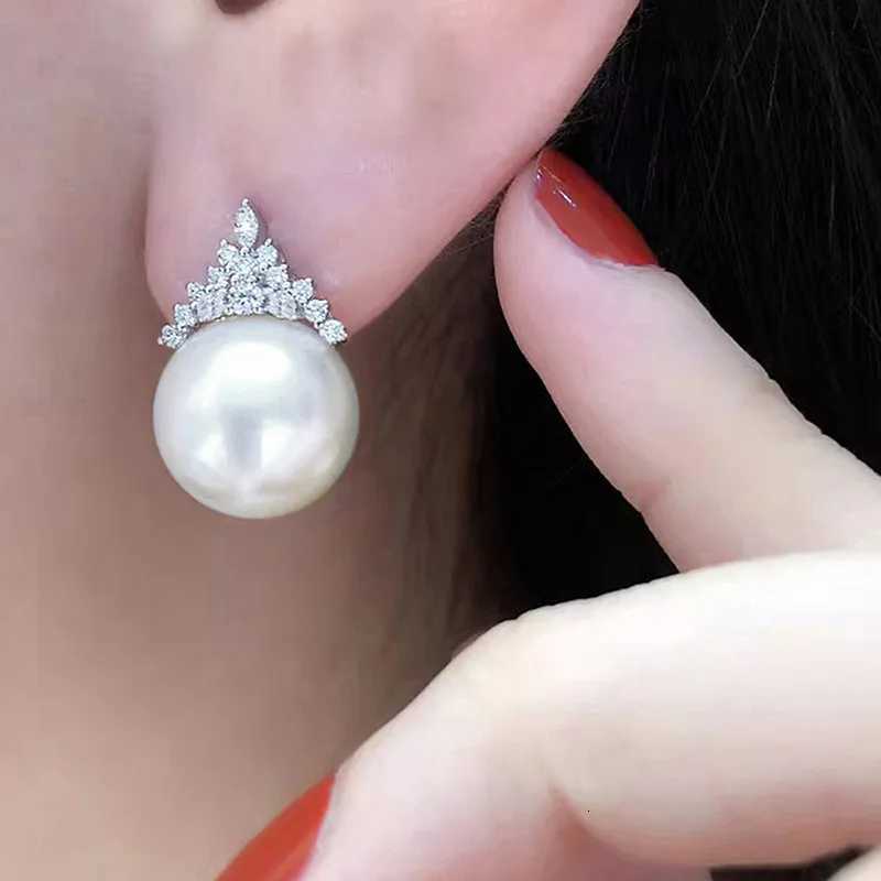 925 Sterling Silver Pearl Drop Earrings Lady Engagement Accessories with Shiny Zirconia Delicate Elegant Jewelry for Women Y250804