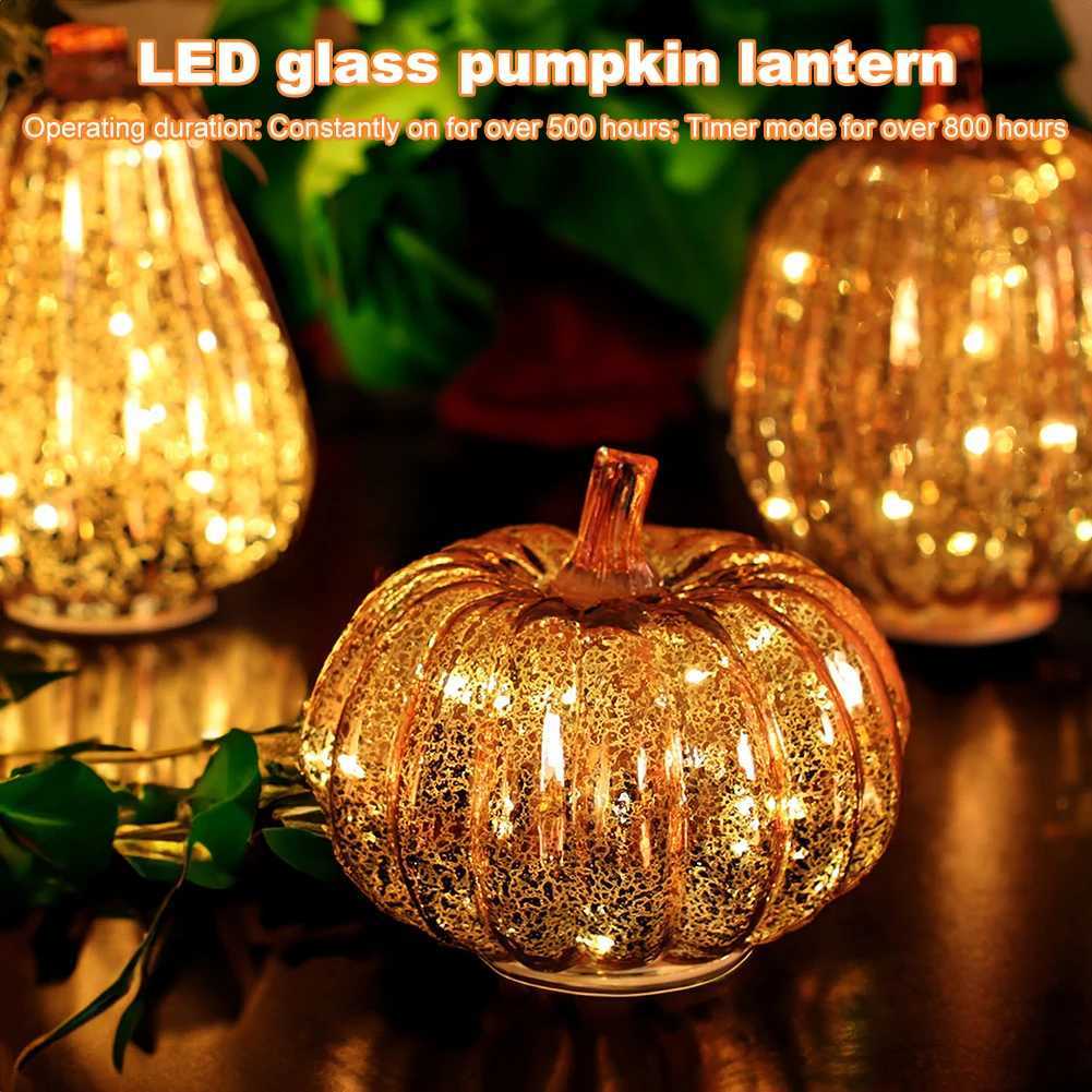 Glass Pumpkin Lamp Battery Operated Decoration Lantern with 3-Position Switching for Halloween DecorationsXJ250804