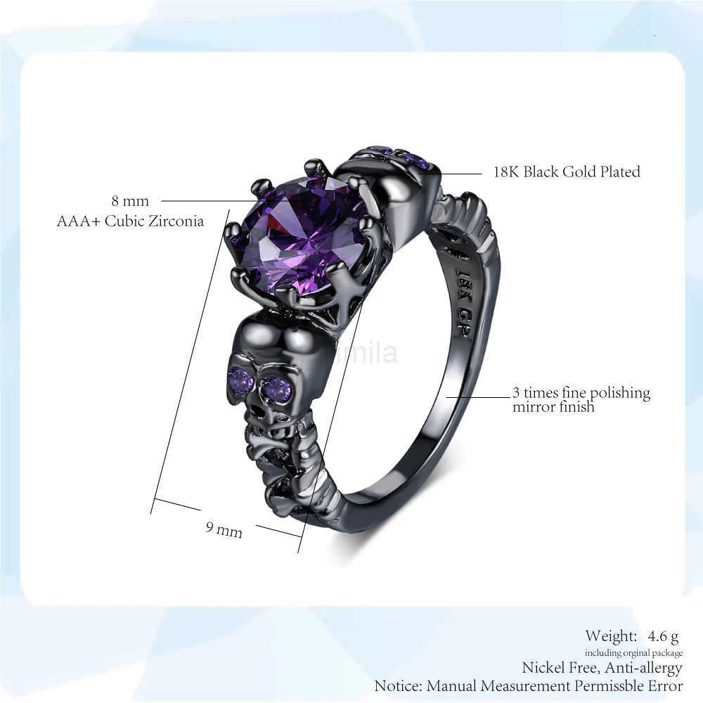 Retro Punk Skull Gothic Ring for Women and Men Halloween Goth Black Gold Color Rings Accession Fashion Jewelry U250805