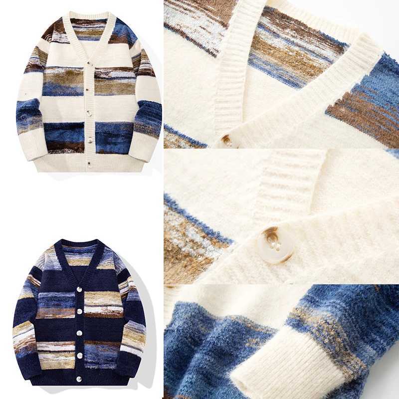 Retro Lazy Striped Cardigan Sweater Coat Men and Women Trend Loose Couple Sweater Coat Warm Casual Daily Warm Comfortable XJ250805