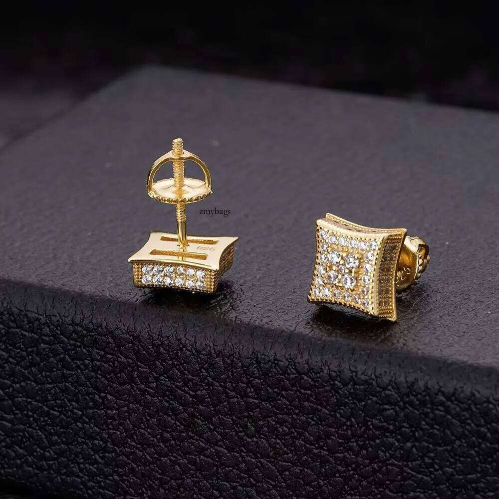 Hip Hop Fine Jewelry Large Gold Finished square Dia Zircon Crystal Stud Earrings for Men