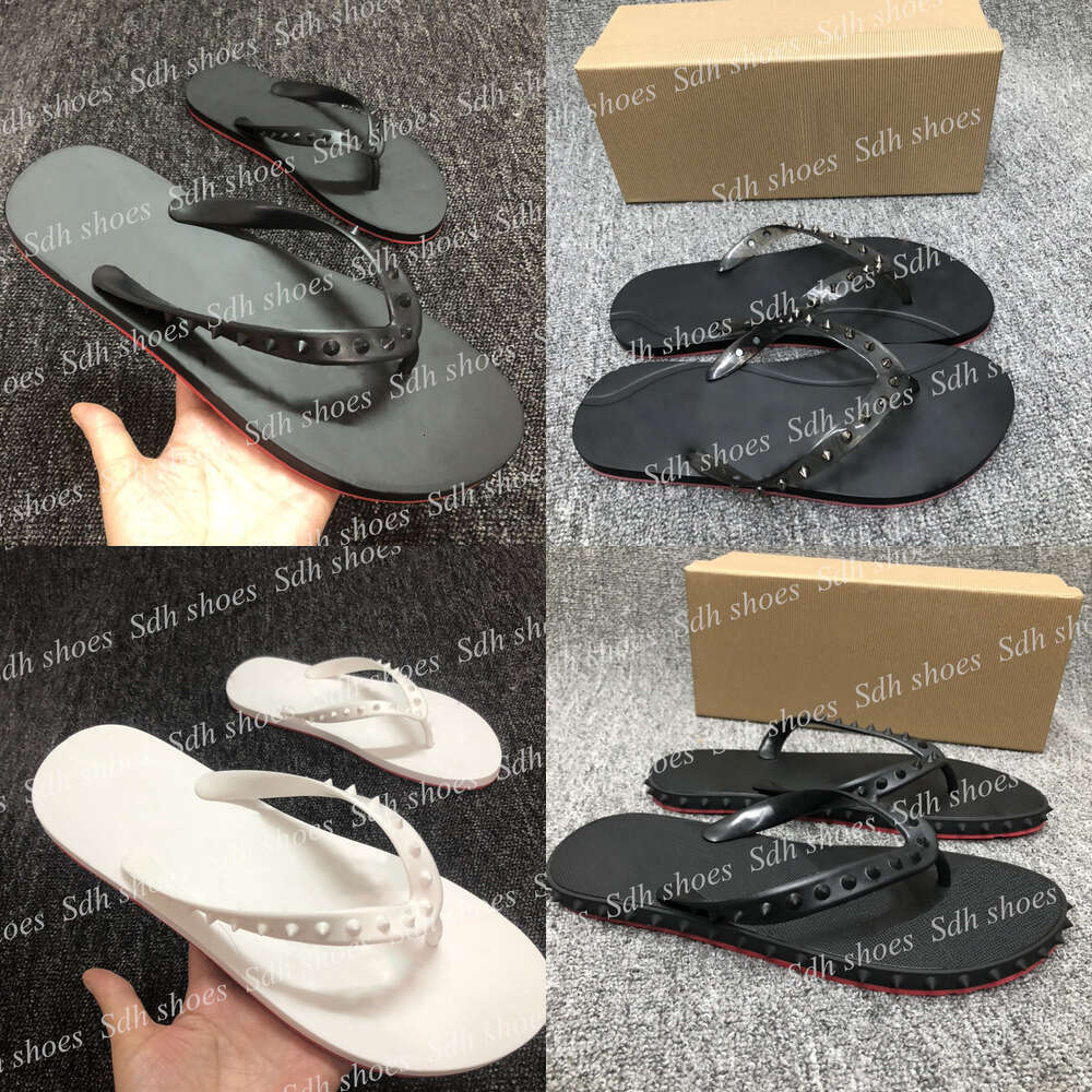 Designer Slippers Summer Slippers Beach Flats flip flops black leather studded slippers slides sandals men / women red black spikes donnas spiked rubber