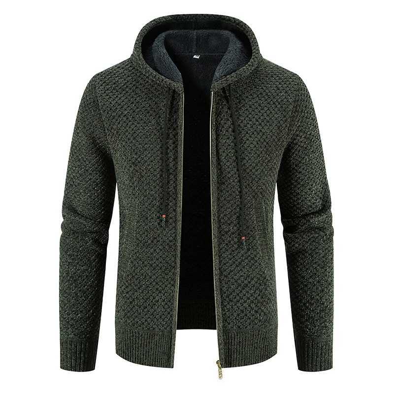 High Quality Winter Men Cardigan Sweater Thick Warm Hooded Casual Sweatercoat Mens Solid Zipper Knitted Cardigan Sweaters Men XJ250805