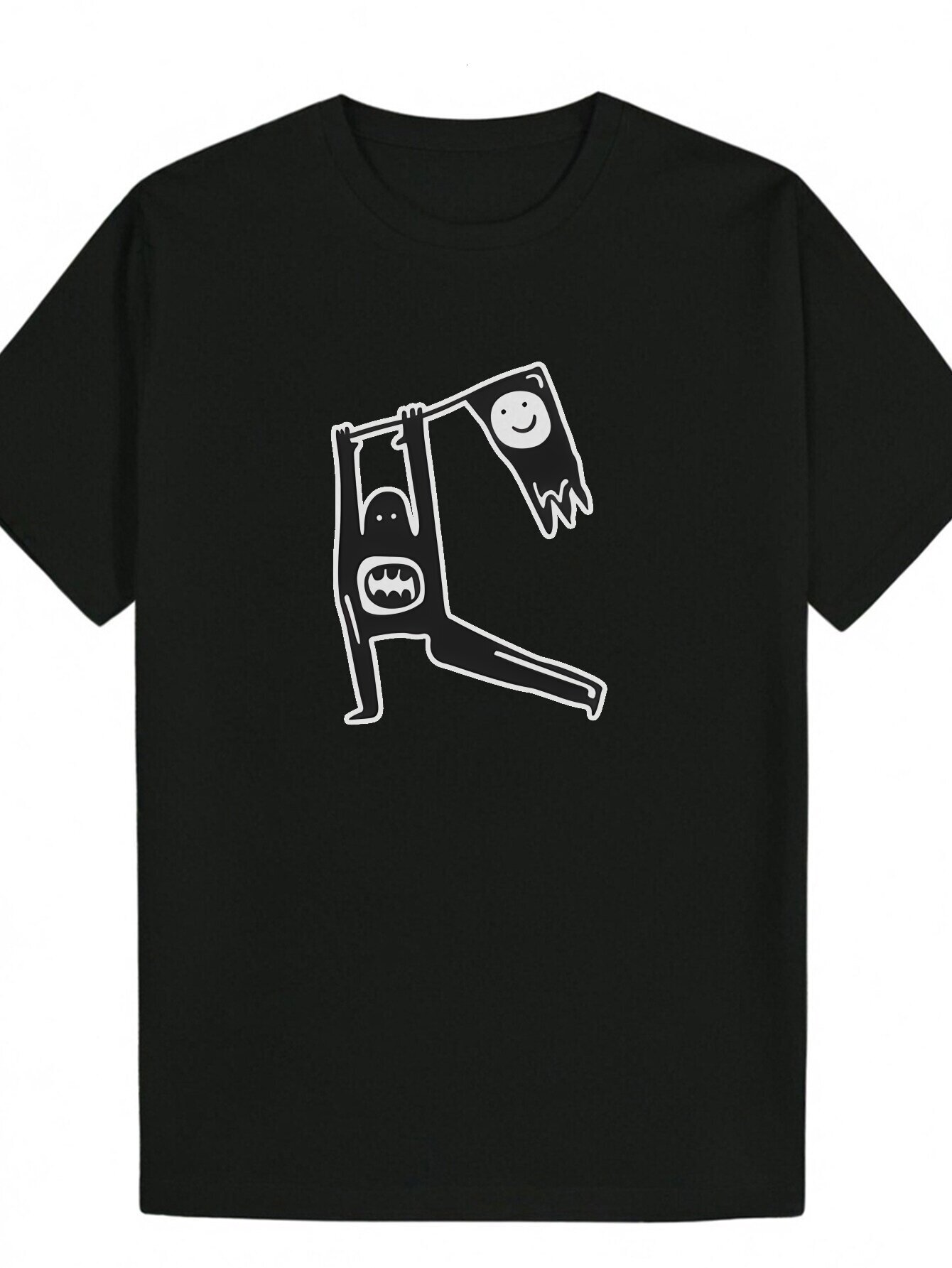 Men's Black Summer Casual - Round Neck Polyester T-Shirt with Playful Animal Print, Lightweight and Machine Washable 12bda