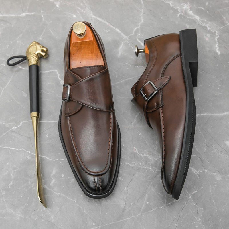 1892-Men's handmade new British style buckle business leather shoes, formal single shoes, office professional clothing, men's shoe trend