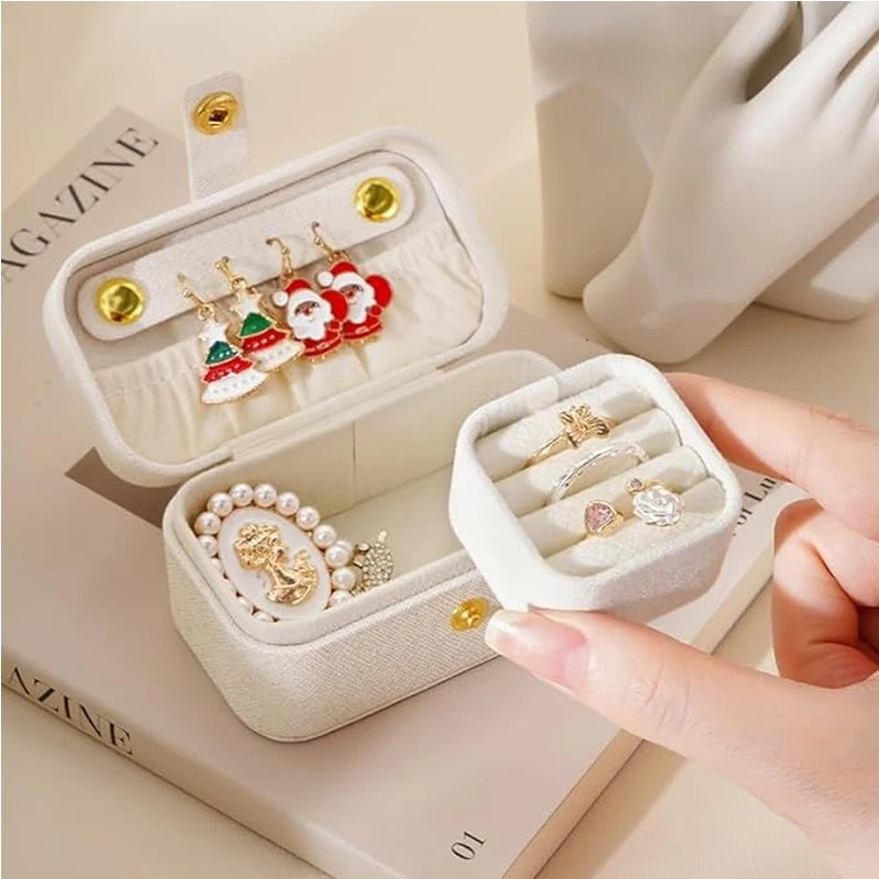 Portable Mini Jewelry Box Small Travel Storage Case for Rings Necklaces Earrings Lipstick with Removable Ring Slot PU Leather 250804