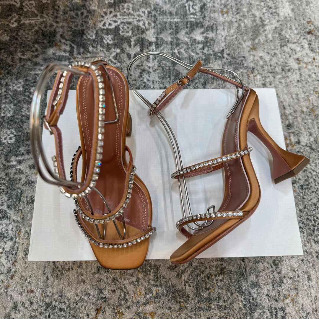 Designer women slip on sandals Ankle-Wrap Stiletto high heel High-quality crystal embellished Luxury women evening shoes Elegant Wedding shoes Factory footwear