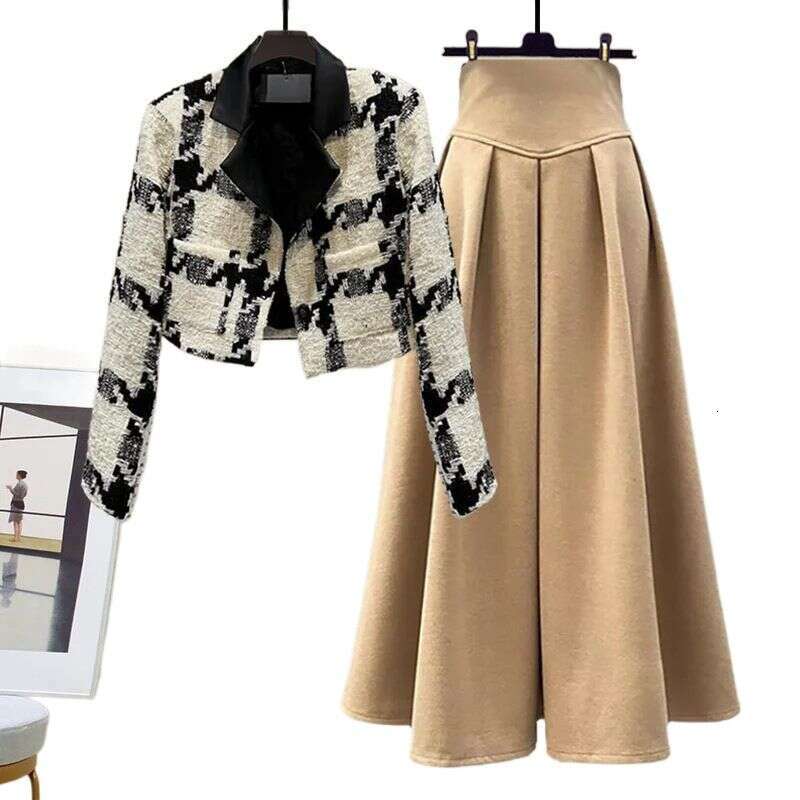 Women's Clothing Autumn Outfit A Complete Set Plaid Slim Skirt Two Piece Suit