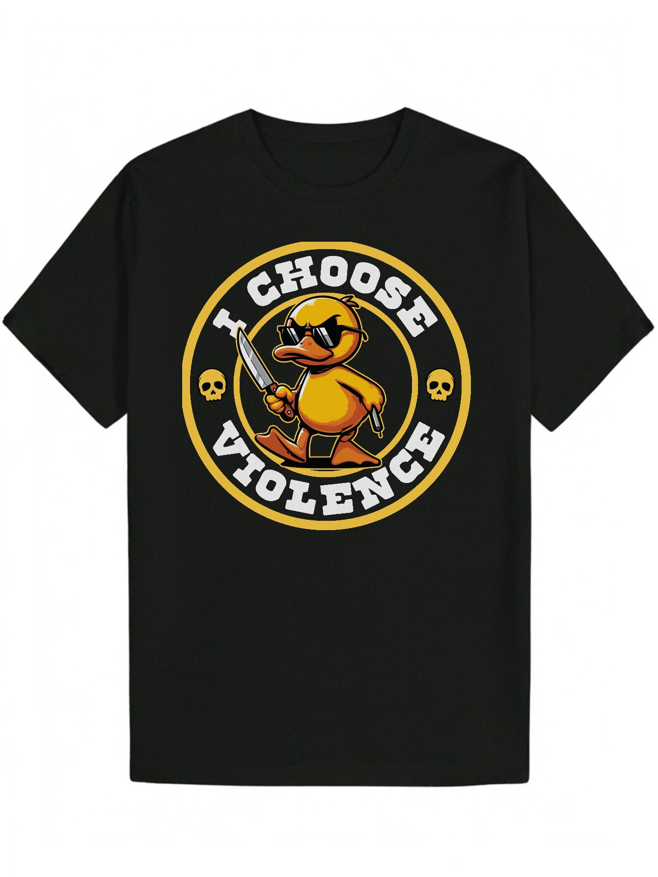 Men's Summer Round Neck Polyester T-Shirt with Ctoon Animal Design, "Choose Violence" Pattern Gold Letters - Lightweight and Breathable
