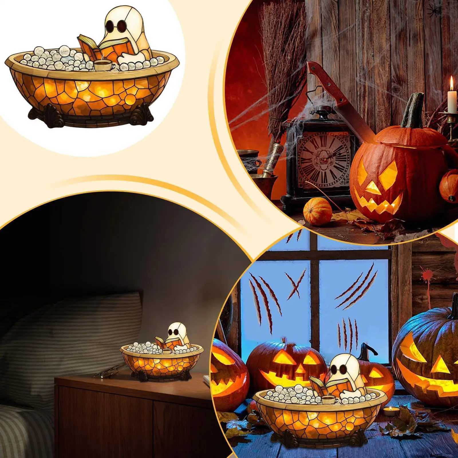 Ghost Night Light Reading Lamp Resin Aesthetic Adorable Ghost Bubble Bath Night Light for Kids Adults Bedroom Halloween Party XJ250804