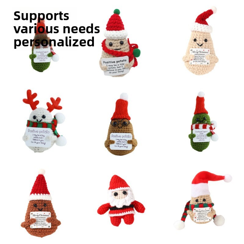 2025 New Hot-Selling Positive Cucumber Decoration Santa Series Crochet Doll