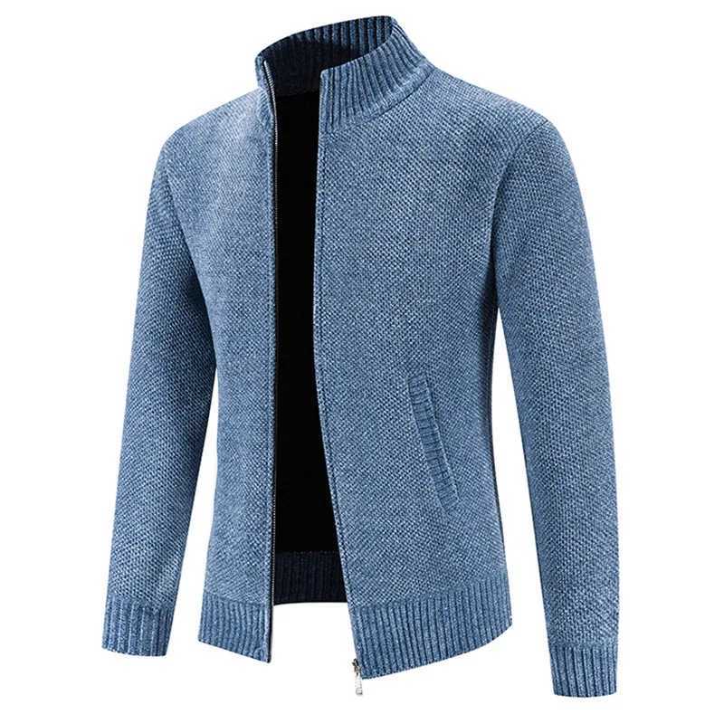 New Autumn Winter Sweaters Men Fleece Cardigan Warm Knitted Sweater Coat Mens Solid Stand Collar Zipper Slim Knitwear Coat XJ250805