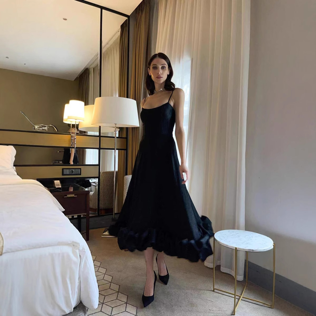 2025 Fashion Strap A-line Flower Large Bottom Evening fashion Dress Women's S Dress European and American Style Popular New Designer Dress