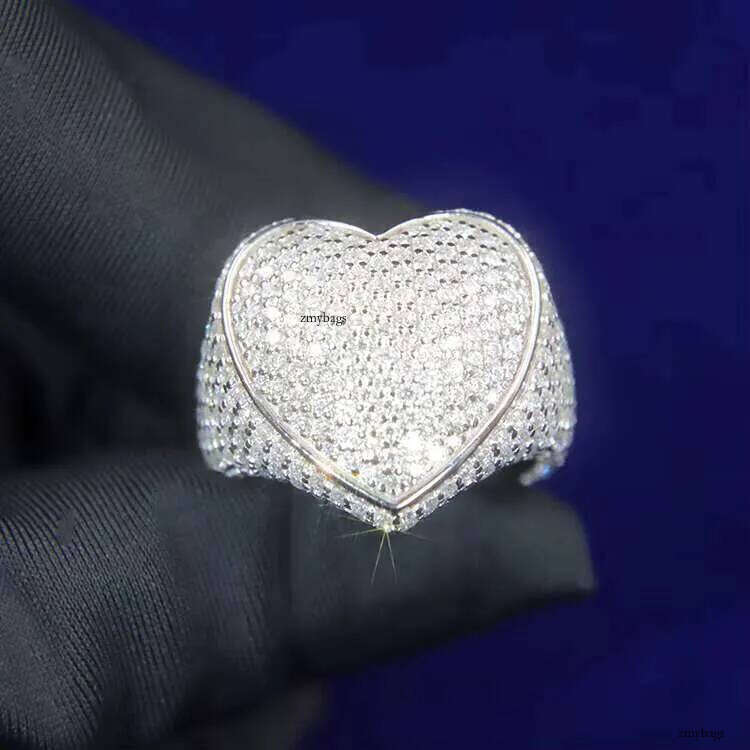 Yy Rts Iced Out Heart Vvs Moissanite Pass Dia Tester Sterling Sier Hiphop Fine Jewelry Rings for Men