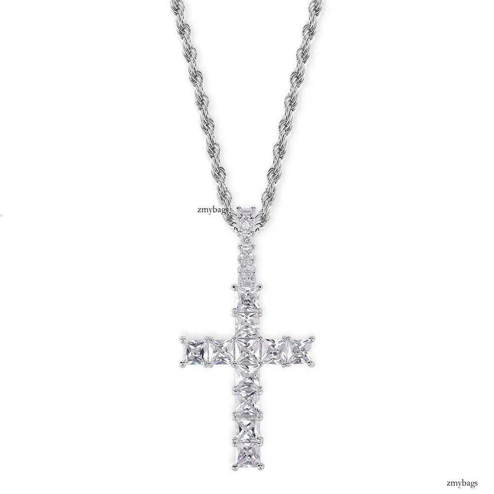 personalized Vintage Rose Gold Blingbling Dia Iced Out Cross Pendant Chain Necklace Square Cubic Zirconia Jewelry Gift For Men Women