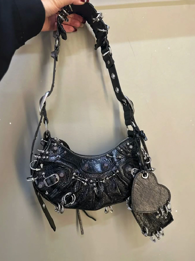 trend New Retro Multi functional Motorcycle Bag Heavy Shoulder trend Crossbody Bag Designer Bag Large Capacity Women s Shoulder Bag