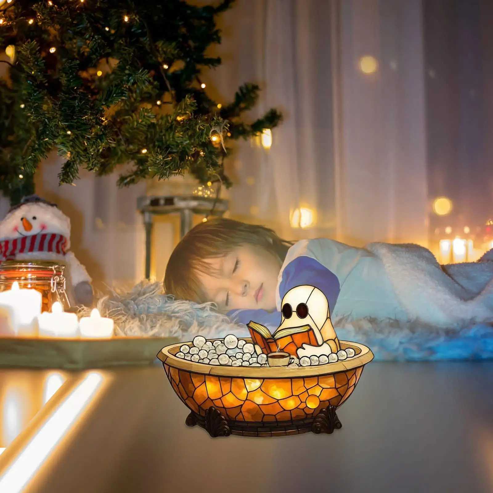 Ghost Night Light Reading Lamp Resin Aesthetic Adorable Ghost Bubble Bath Night Light for Kids Adults Bedroom Halloween Party XJ250804