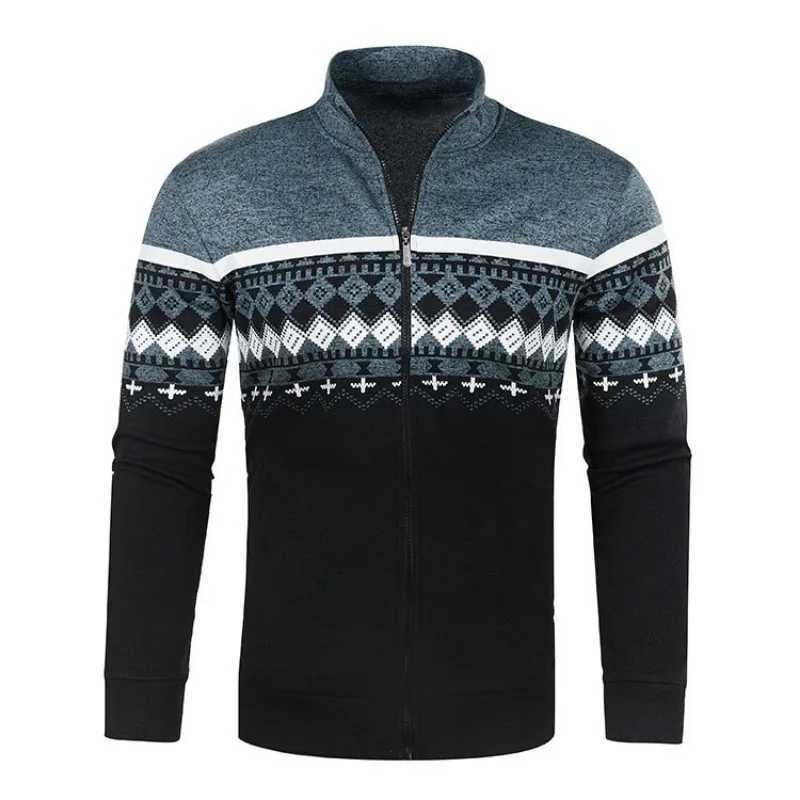 Spring Autumn Mens Knitted Cardigan Jacket Printed Long Sleeve Stand Collar Leisure Slim Zipper Sweater Jacket S-3XL XJ250805