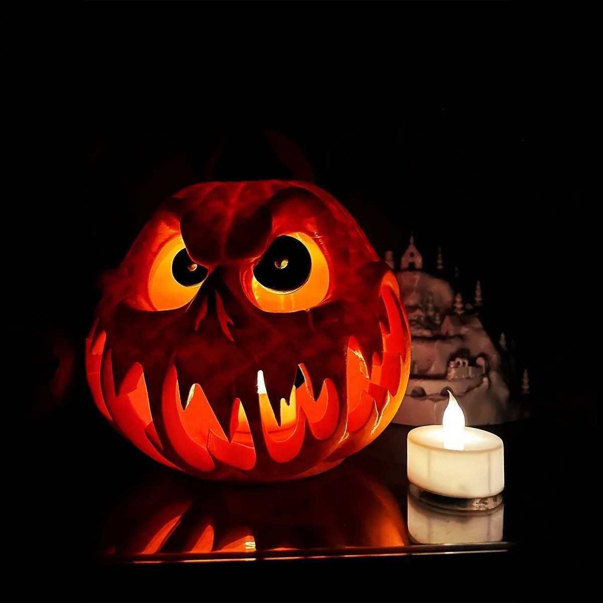 Giant Halloween Pumpkin Resin Decoration - Spooky Skull Head with Eerie Facial Features Hollow Design for Indoor and Outdoor XJ250804