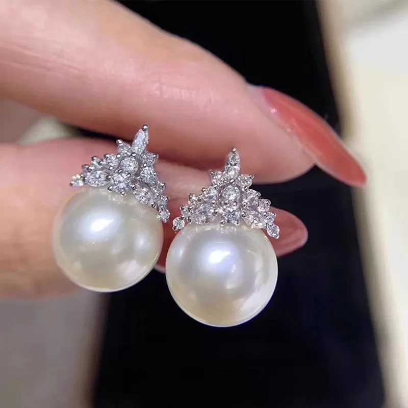 925 Sterling Silver Pearl Drop Earrings Lady Engagement Accessories with Shiny Zirconia Delicate Elegant Jewelry for Women Y250804