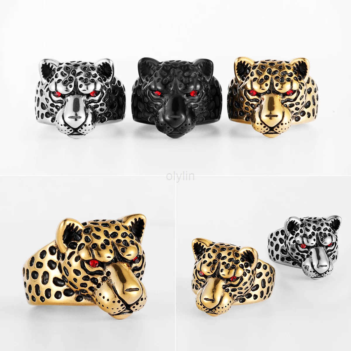 Stainless Steel Men Rings Jaguar Leopard Animal Punk Vintage for Women Biker Fashion Jewelry Halloween Creative Gift M250805