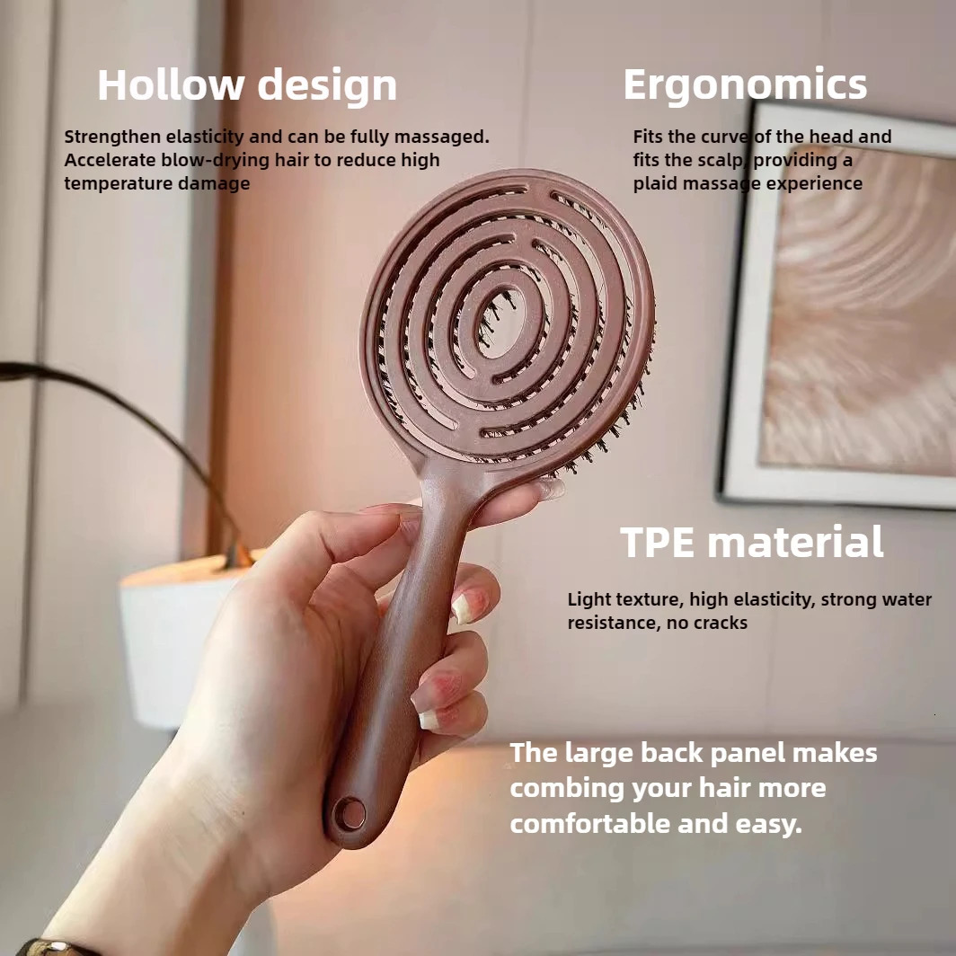 Boar Bristle Detangling Brush Women Scalp Massage Hollow Out Wet Curly Hair Comb Barber Hairdressing Styling Tools X250928