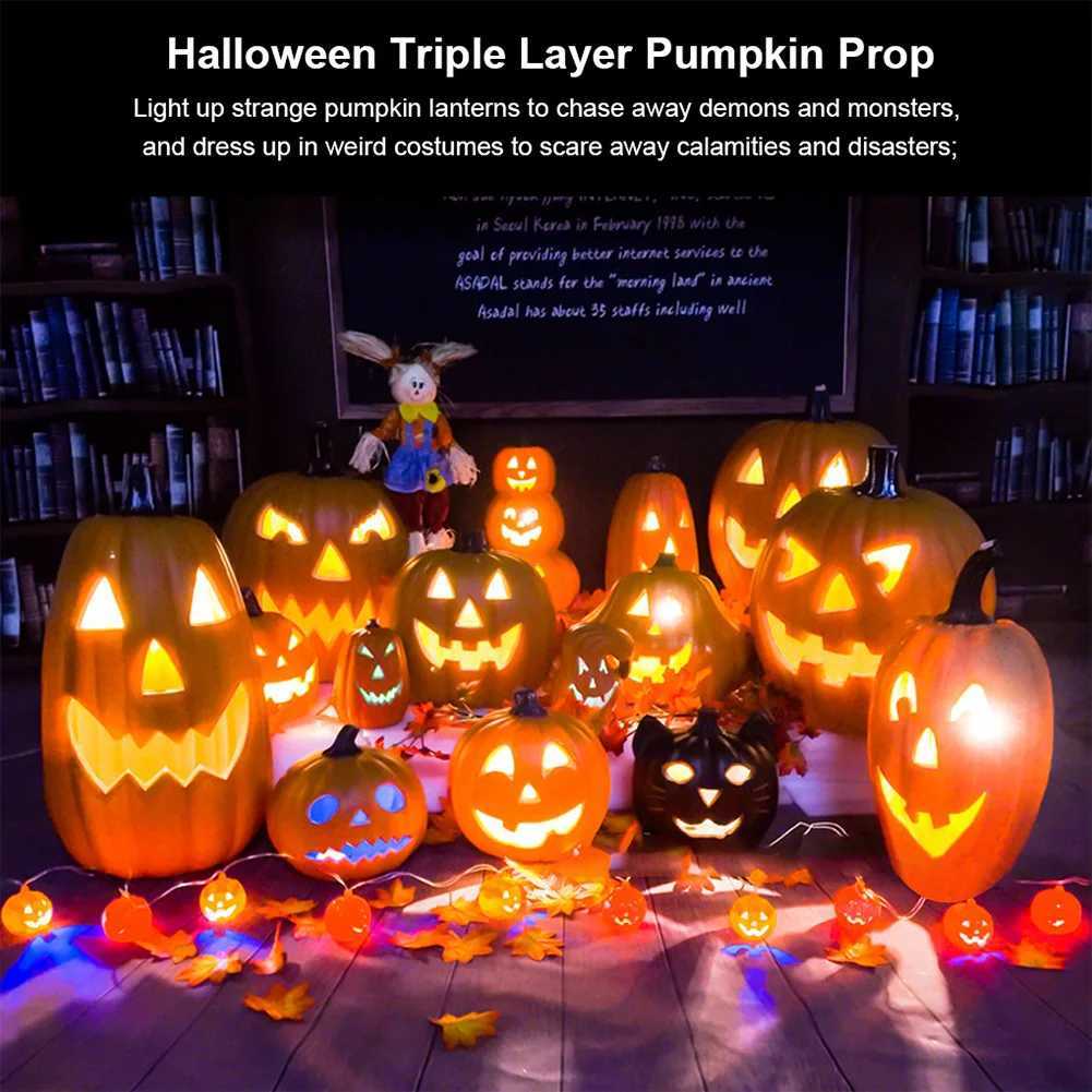 3 Tiers Halloween LED Pumpkin Lantern Jack O Lantern Glowing Pumpkin Decor Lighted Stacked Pumpkin Halloween Pumpkin Decorations XJ250804