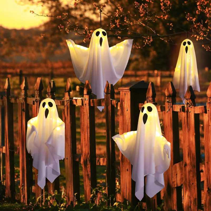 1PC Halloween Ghost LED White Ghost Hanging Light Ghosts Horror Props for Halloween Party White Flying Ghosts Haunted House DecorXJ250804